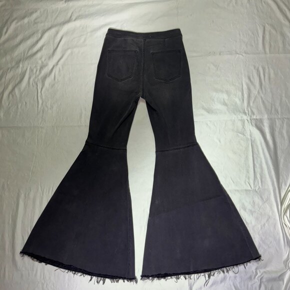 Free People "Just Float On" Flare Jeans – Washed Black, Frayed Hems – Size 28 - Picture 8 of 16